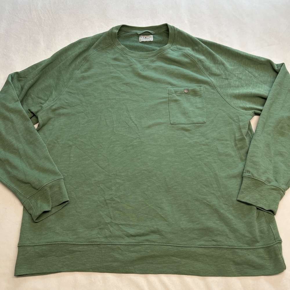 LL Bean Lakewashed Crewneck Sweatshirt Mens XL Green Cotton Pocket Pullover